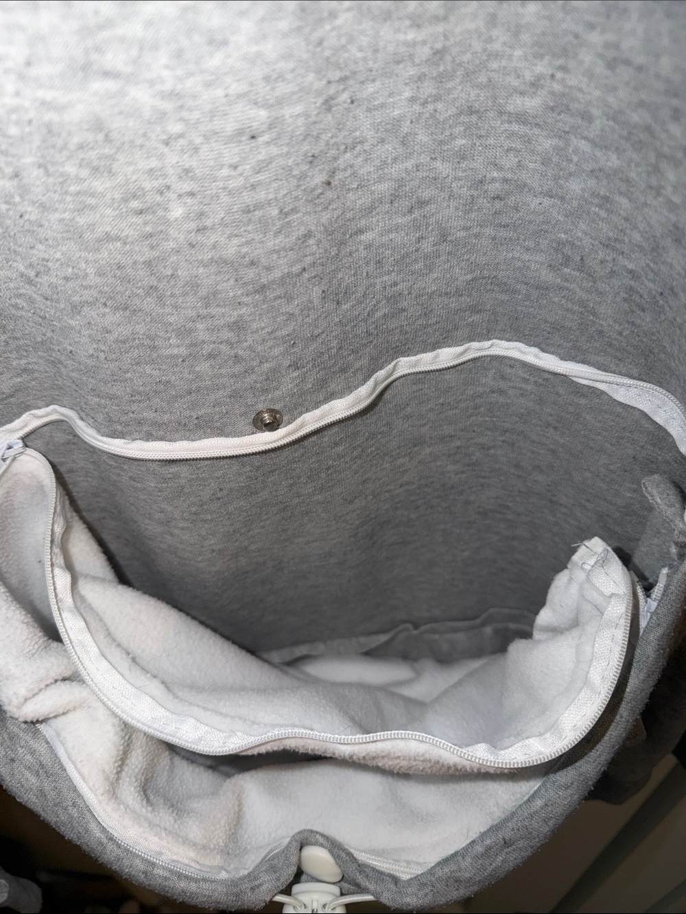 Pet Carrier: Hoodie & Kangaroo Pouch, Fleece Lined, Interior Zip Supply Pocket - Picture 5 of 12